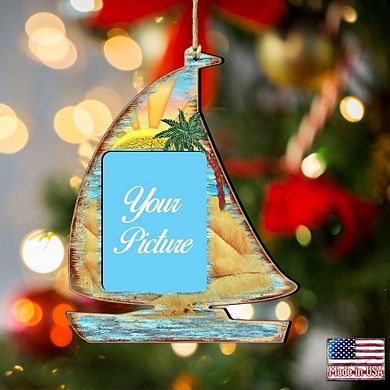 Sailboat Coastal Picture Frame Ornaments Ornament For Photo Coastal Holiday Decor