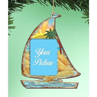 Sailboat Coastal Picture Frame Ornaments Ornament For Photo Coastal Holiday Decor