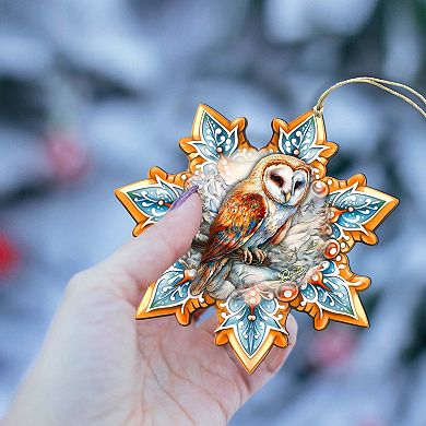 Short-eared Owl Snowflake Wooden Christmas Ornaments By G. Debrekht