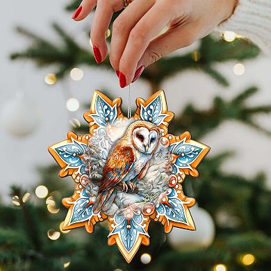 Short-eared Owl Snowflake Wooden Christmas Ornaments By G. Debrekht