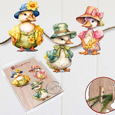 Easter Ducks Wooden Clip-on Ornaments Set Of 3 By G. Debrekht