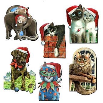 Dog And Cats Decorative Wooden Clip-on Ornaments Set Of 6 By L. Seeley