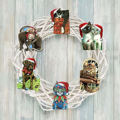 Dog And Cats Wooden Clip-on Ornaments Set Of 6 By L. Seeley
