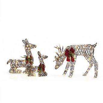 LuxenHome Set Of 3 Deer Family Lighted Holiday Decoration