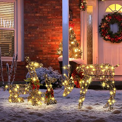 LuxenHome Set Of 3 Deer Family Lighted Holiday Decoration