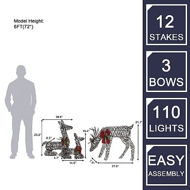 LuxenHome Set Of 3 Deer Family Lighted Holiday Decoration