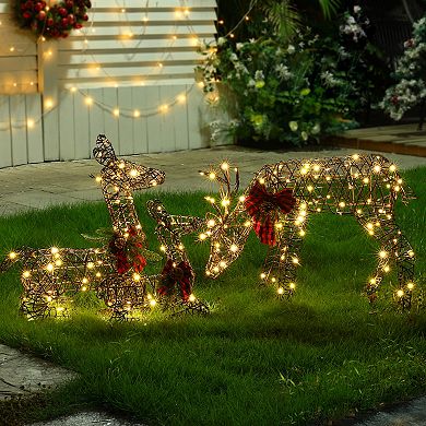 LuxenHome Set Of 3 Deer Family Lighted Holiday Decoration