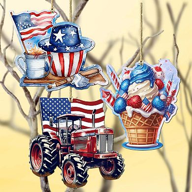 American Farmhouse Wooden Christmas Ornaments Set Of 3 By G. Debrekht