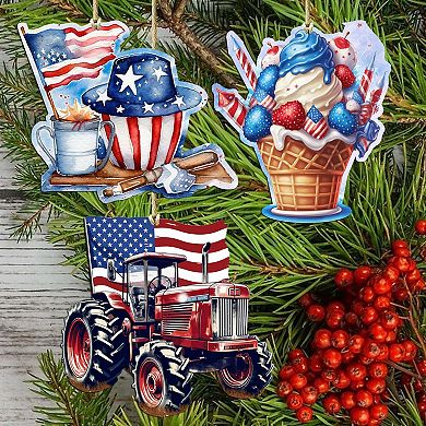 American Farmhouse Wooden Christmas Ornaments Set Of 3 By G. Debrekht