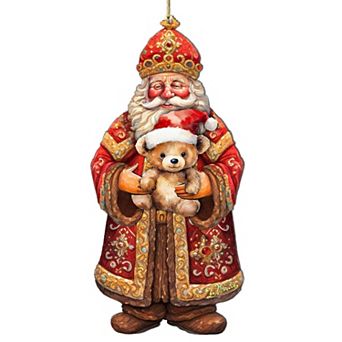 Santa's Teddy Bear Hug Wooden Christmas Ornaments By G. Debrekht