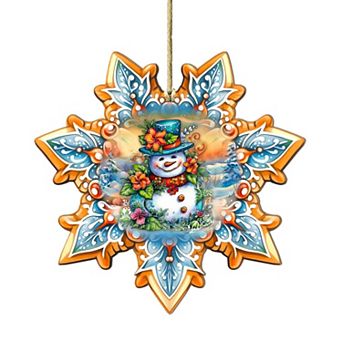 Snowman Snowflake Large Christmas Wooden Ornament By G. Debrekht