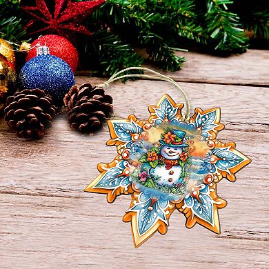 Snowman Snowflake Large Christmas Wooden Ornament By G. Debrekht