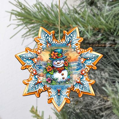 Snowman Snowflake Large Christmas Wooden Ornament By G. Debrekht