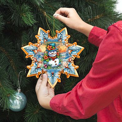 Snowman Snowflake Large Christmas Wooden Ornament By G. Debrekht