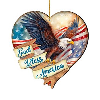 God Bless America Patriotic Eagle Heart Wooden Christmas Ornaments By G.debrekht