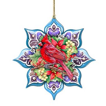Cardinal Snowflake Large Christmas Wooden Ornament By G. Debrekht