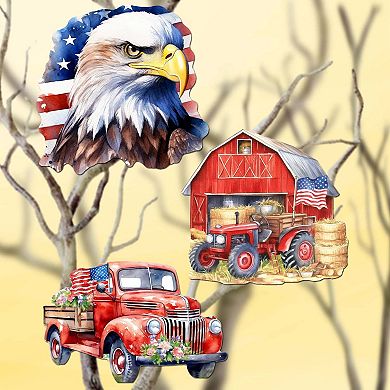American Flag Wooden Clip-on Ornaments Set Of 3 By G. Debrekht