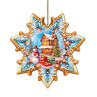 Snowman's Gifts Snowflake Large Christmas Wooden Ornament By G. Debrekht