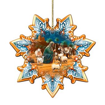 Joseph With Animals Snowflake Wooden Christmas Ornaments By G. Debrekht