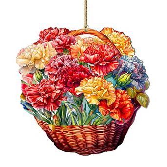 Carnation Basket Wooden Christmas Ornaments By G. Debrekht