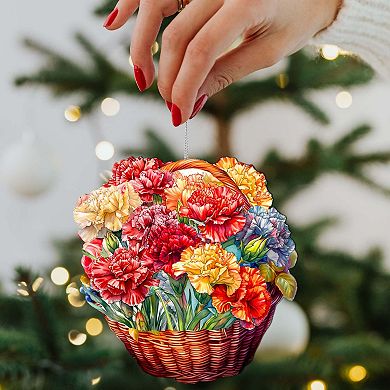 Carnation Basket Wooden Christmas Ornaments By G. Debrekht