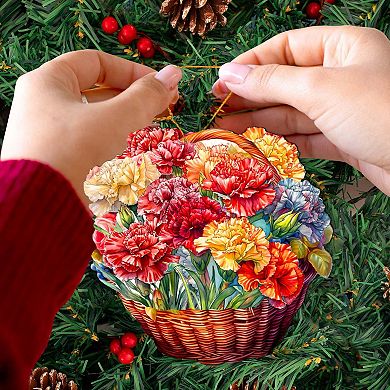 Carnation Basket Wooden Christmas Ornaments By G. Debrekht