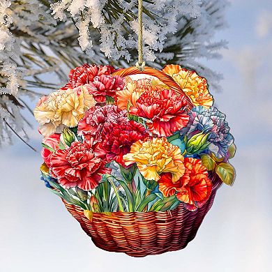 Carnation Basket Wooden Christmas Ornaments By G. Debrekht