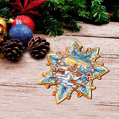 Winter Village Snowflake Wooden Christmas Ornaments Set Of 3 By G. Debrekht