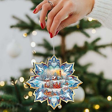 Winter Village Snowflake Wooden Christmas Ornaments Set Of 3 By G. Debrekht