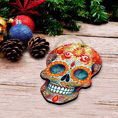Sugar Skulls Wooden Christmas Ornaments Set Of 3 By G. Debrekht