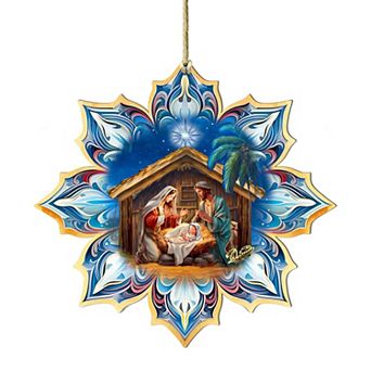 Holy Family Snowflake Wooden Christmas Ornaments By G. Debrekht