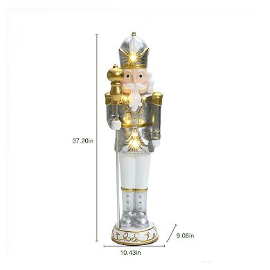 Luxenhome 3ft Tall Traditional Nutcracker King In White With Lights