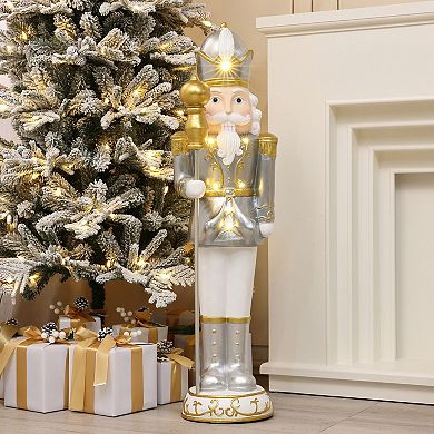 Luxenhome 3ft Tall Traditional Nutcracker King In White With Lights