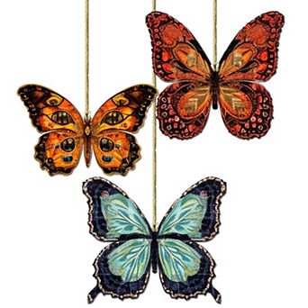 Summer Butterfly Decorative Wooden Christmas Ornaments Set Of 3 By G. Debrekht