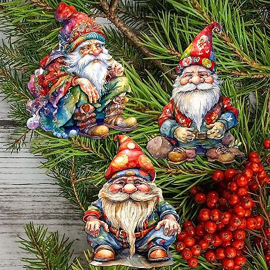 Christmas Gnomes Wooden Clip-on Ornaments Set Of 3 By G. Debrekht