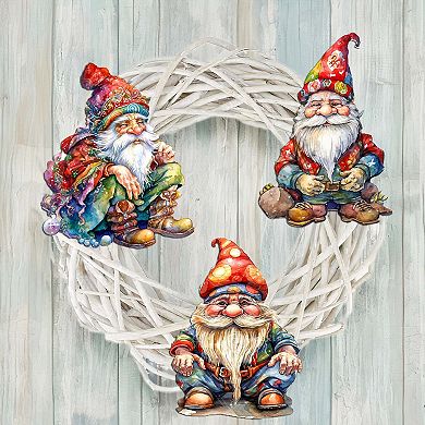 Christmas Gnomes Wooden Clip-on Ornaments Set Of 3 By G. Debrekht