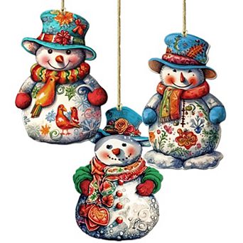 Snowman Wooden Christmas Ornaments Set Of 3 By G. Debrekht