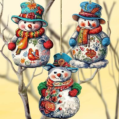 Snowman Wooden Christmas Ornaments Set Of 3 By G. Debrekht
