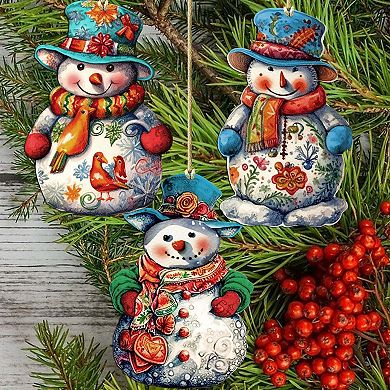 Snowman Wooden Christmas Ornaments Set Of 3 By G. Debrekht