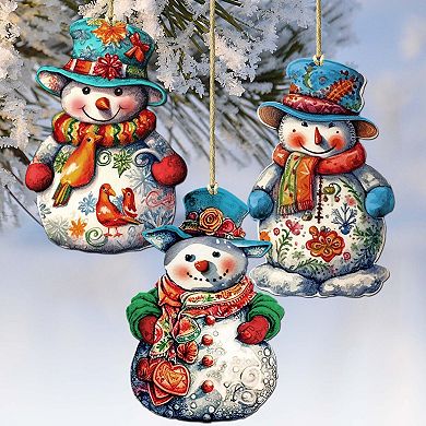 Snowman Wooden Christmas Ornaments Set Of 3 By G. Debrekht