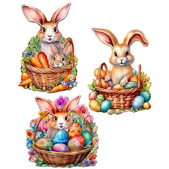 Eggs And Bunnies Wooden Clip-on Ornaments Set Of 3 By G. Debrekht
