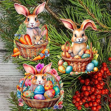 Eggs And Bunnies Wooden Clip-on Ornaments Set Of 3 By G. Debrekht
