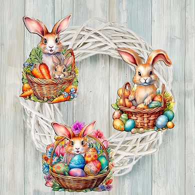 Eggs And Bunnies Wooden Clip-on Ornaments Set Of 3 By G. Debrekht