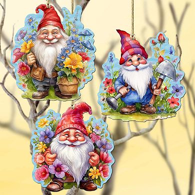 Garden Gnomes Wooden Christmas Ornaments Set Of 3 By G. Debrekht