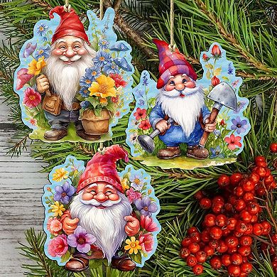 Garden Gnomes Wooden Christmas Ornaments Set Of 3 By G. Debrekht