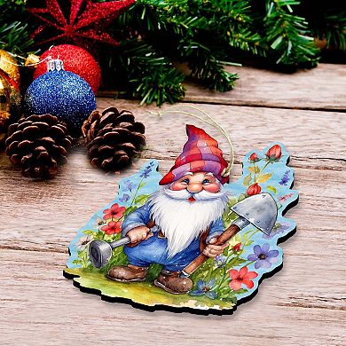 Garden Gnomes Wooden Christmas Ornaments Set Of 3 By G. Debrekht