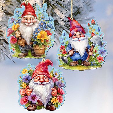 Garden Gnomes Wooden Christmas Ornaments Set Of 3 By G. Debrekht