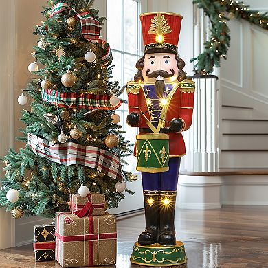 LuxenHome 3ft Tall Traditional Nutcracker Drummer Soldier With Lights