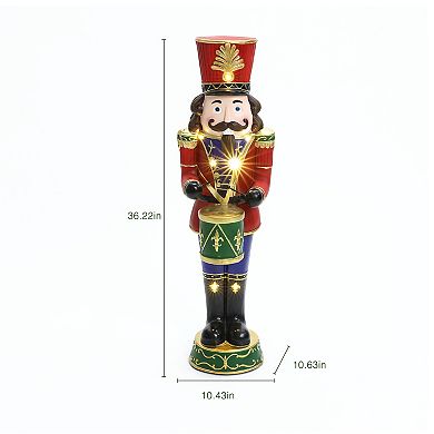 LuxenHome 3ft Tall Traditional Nutcracker Drummer Soldier With Lights
