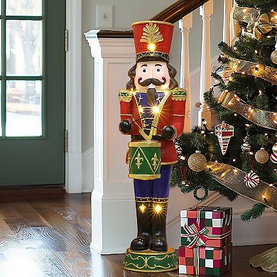 LuxenHome 3ft Tall Traditional Nutcracker Drummer Soldier With Lights